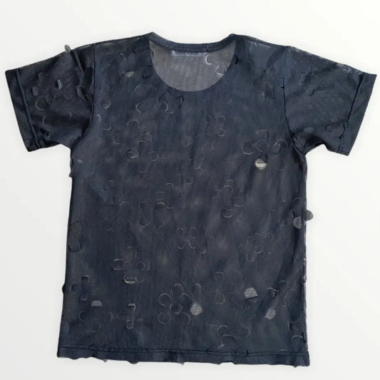 Comme Des Garcons - Floral Laser Cut Mesh Net T Shirt