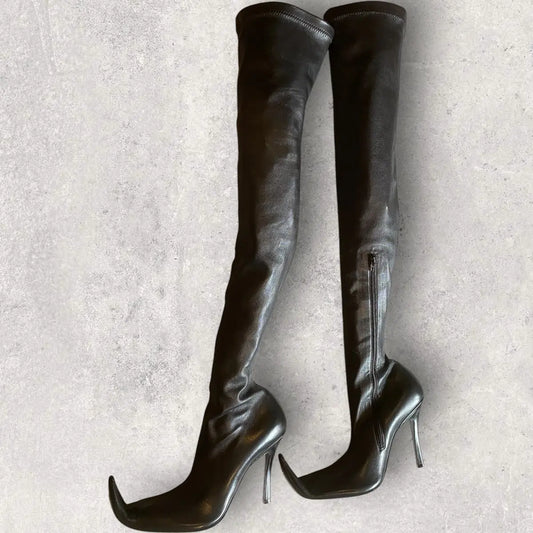 Balenciaga - Poulaine High Heels Over Knee Boots