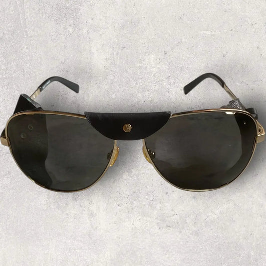 Balmain - Aviator Leather Side Shield Sunglasses