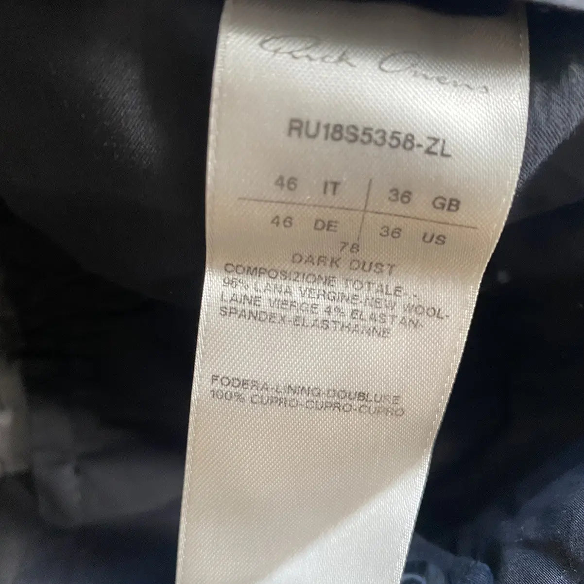 Rick Owens - SS18 Dirt Dark Dust Classic Wool Trousers Men's US 31•Used