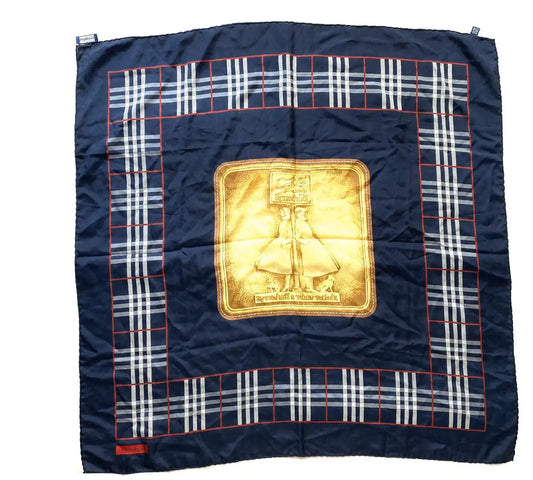 Burberry - Vintage Navy Silk Check Nova Big Scarf