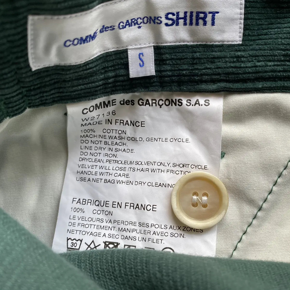 Comme des Garcons Fall 2019 Green Corduroy Oversize Cropped Pants Men's US 32 / EU 48•Gently Used