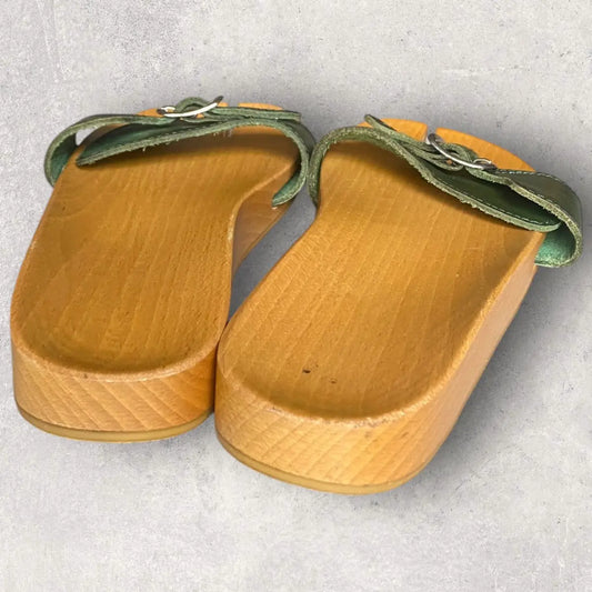Maison Margiela - SS05 MM6 wood tabi clogs with green leather straps