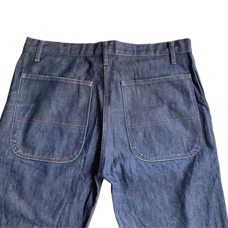 Comme des Garcons - CDG Shirts Line Rainbow Stitched Blue Raw Pants