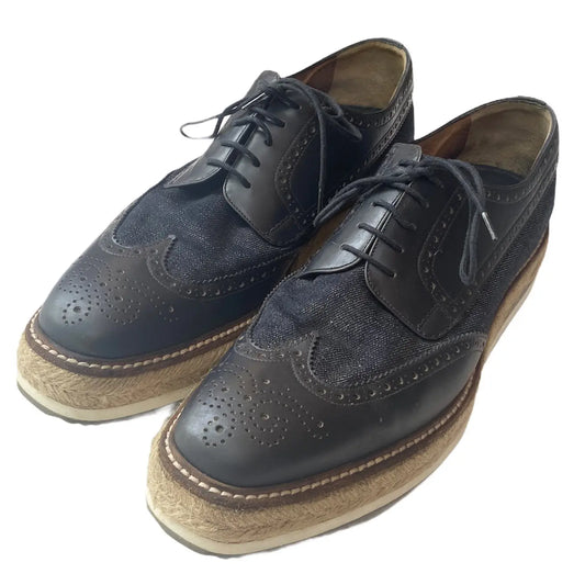 Prada - Leather And Denim Espadrilles Creepers