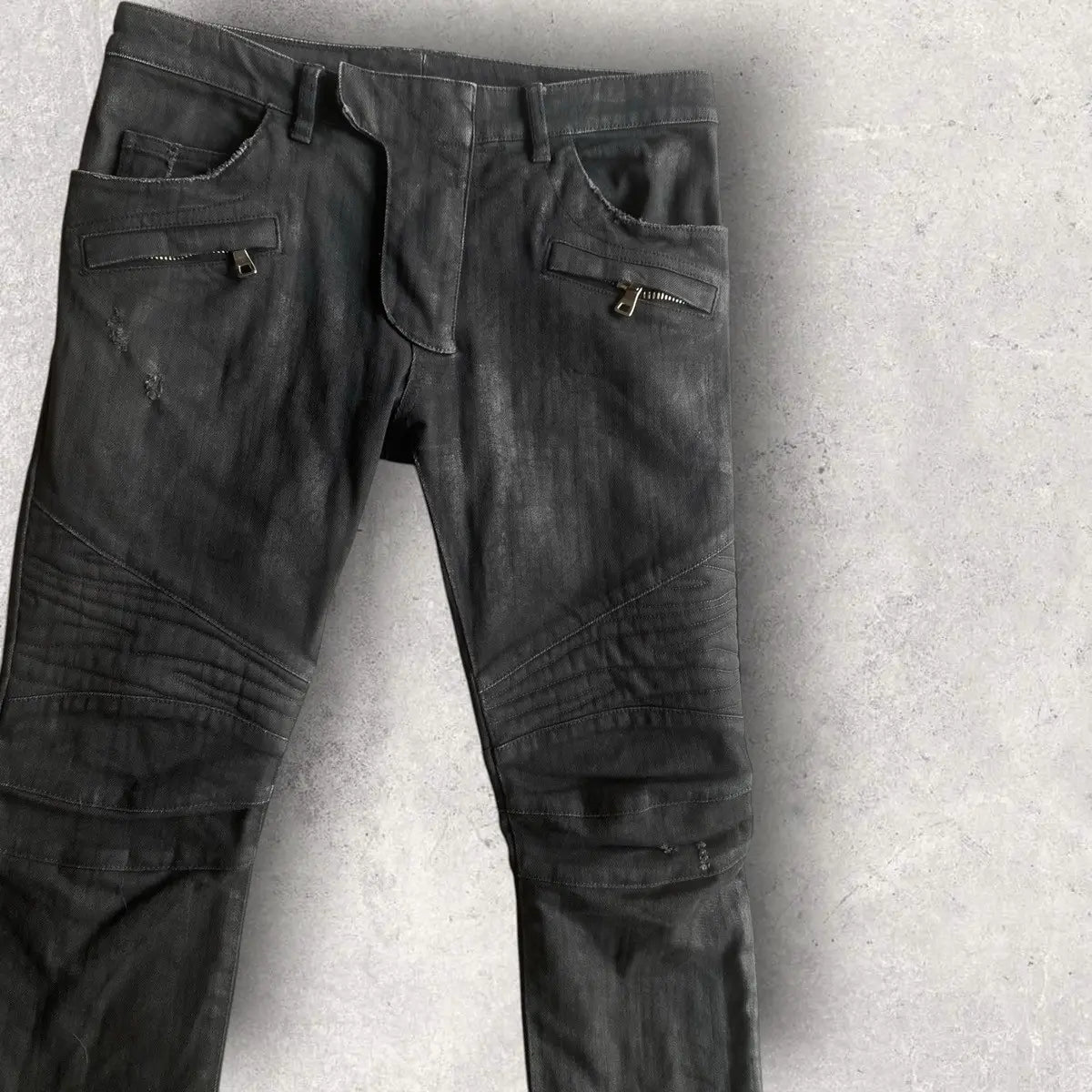 Balmain - Black Wax Biker Denim