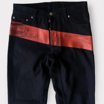 Helmut Lang - Archive Red Rubber Stripe Wool Jeans
