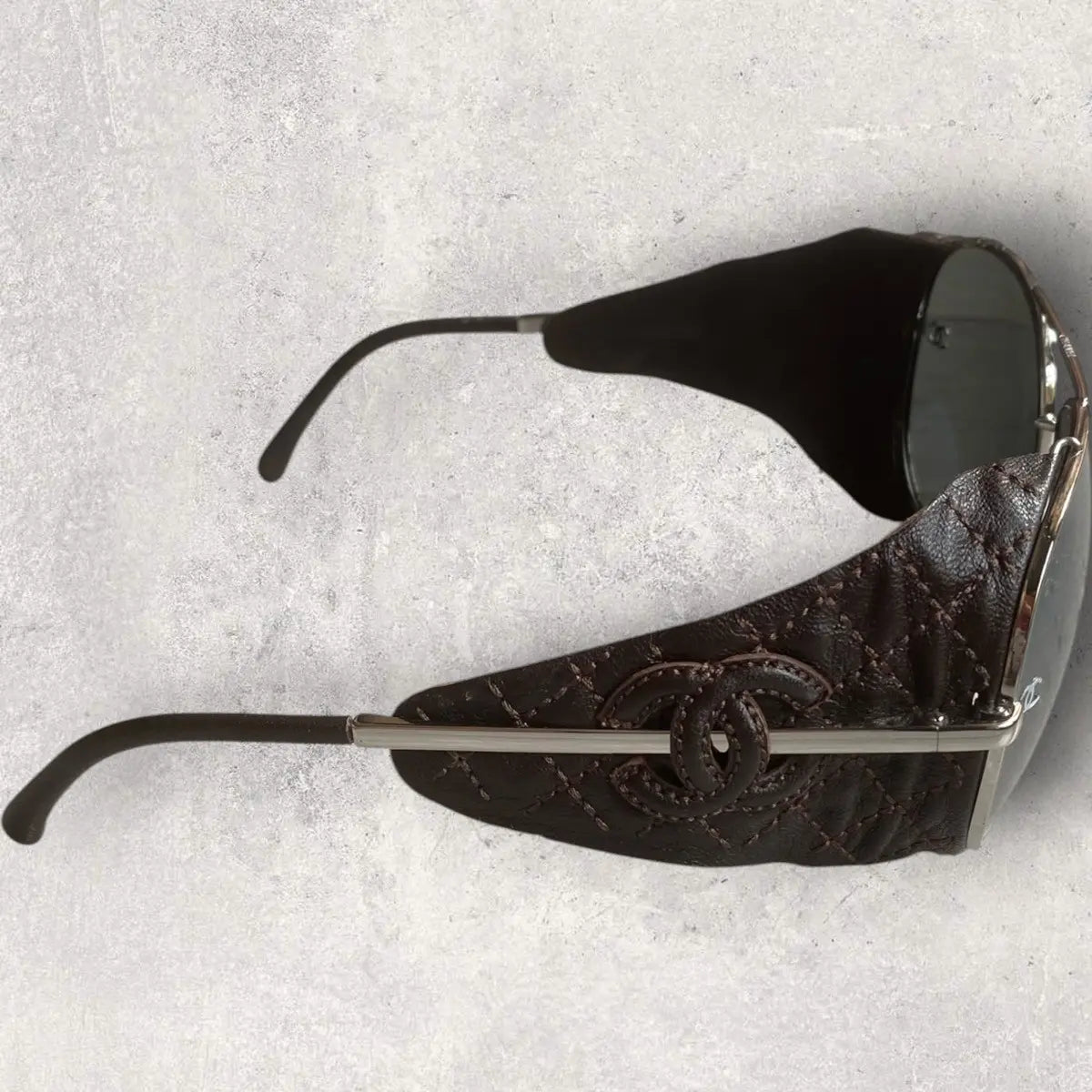 Chanel - Aviator Leather Side Shield Sunglasses
