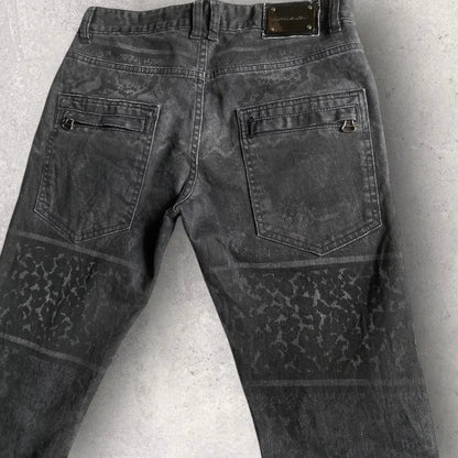 Balmain - Animal Print Black Wash Biker Denim