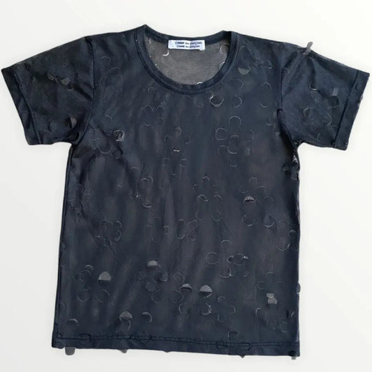 Comme Des Garcons - Floral Laser Cut Mesh Net T Shirt