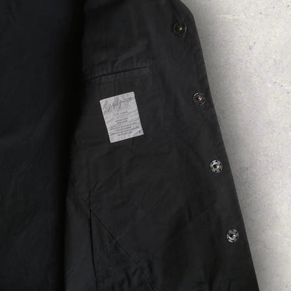 Yohji Yamamoto - Black Cotton Open Collar Boxy Fit Jacket