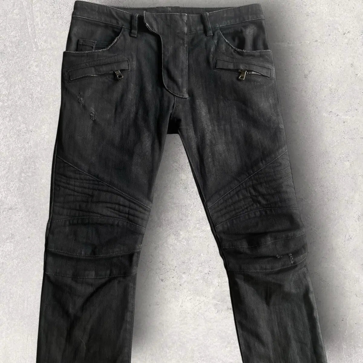 Balmain - Black Wax Biker Denim