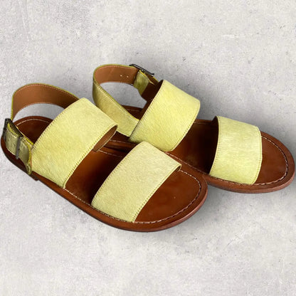 Marni - Yellow Calf Hair Straps Sandals