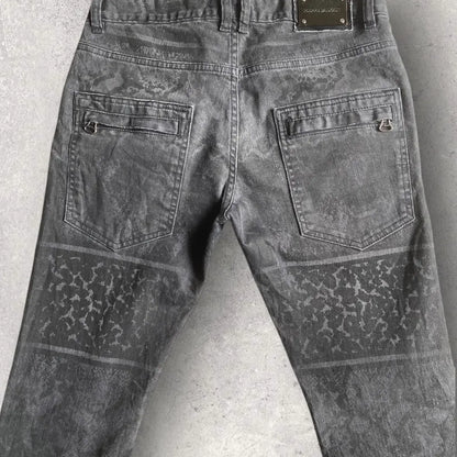 Balmain - Animal Print Black Wash Biker Denim