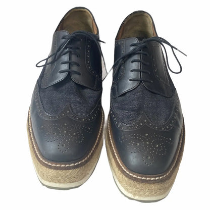 Prada - Leather And Denim Espadrilles Creepers