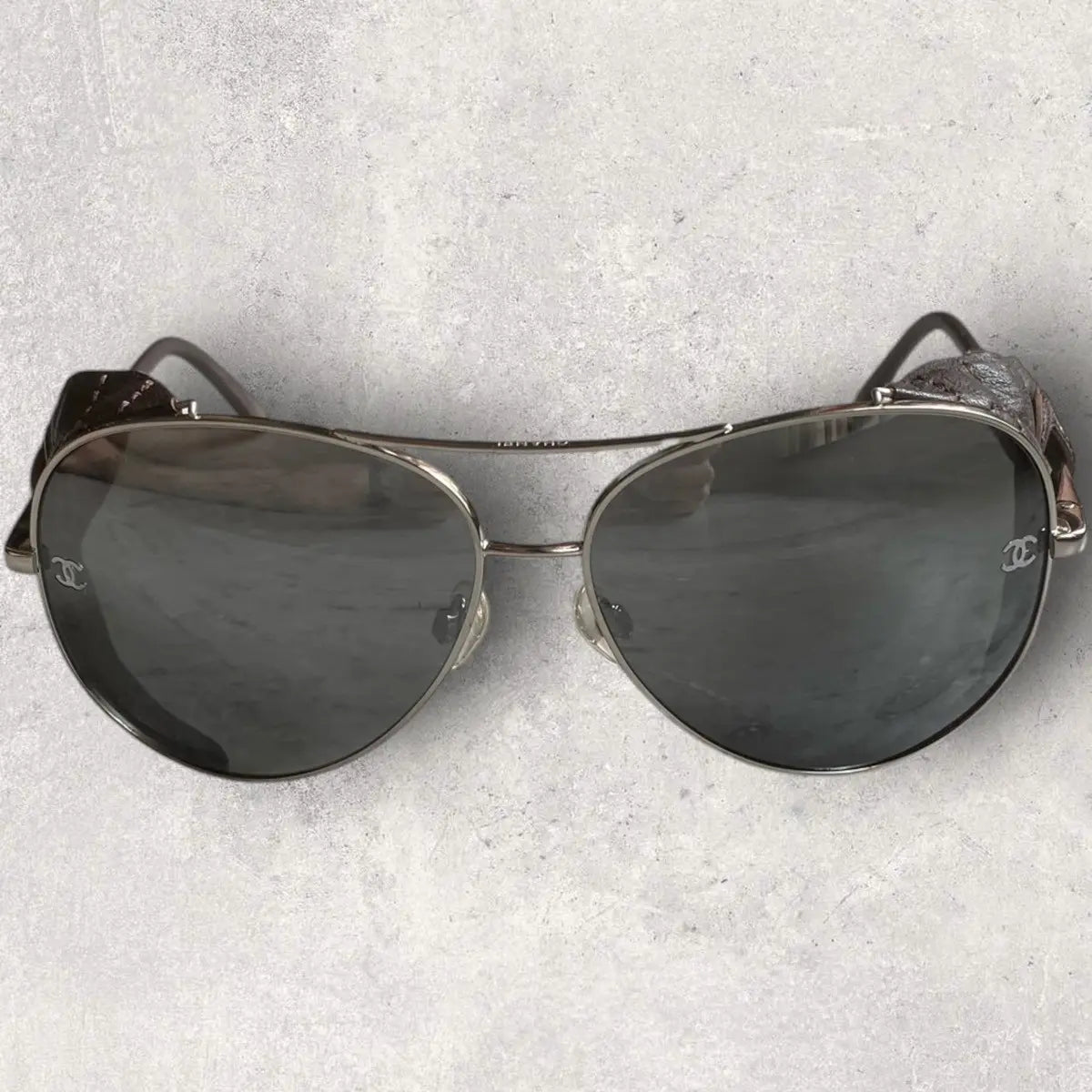 Chanel - Aviator Leather Side Shield Sunglasses