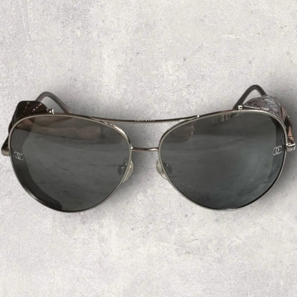 Chanel - Aviator Leather Side Shield Sunglasses