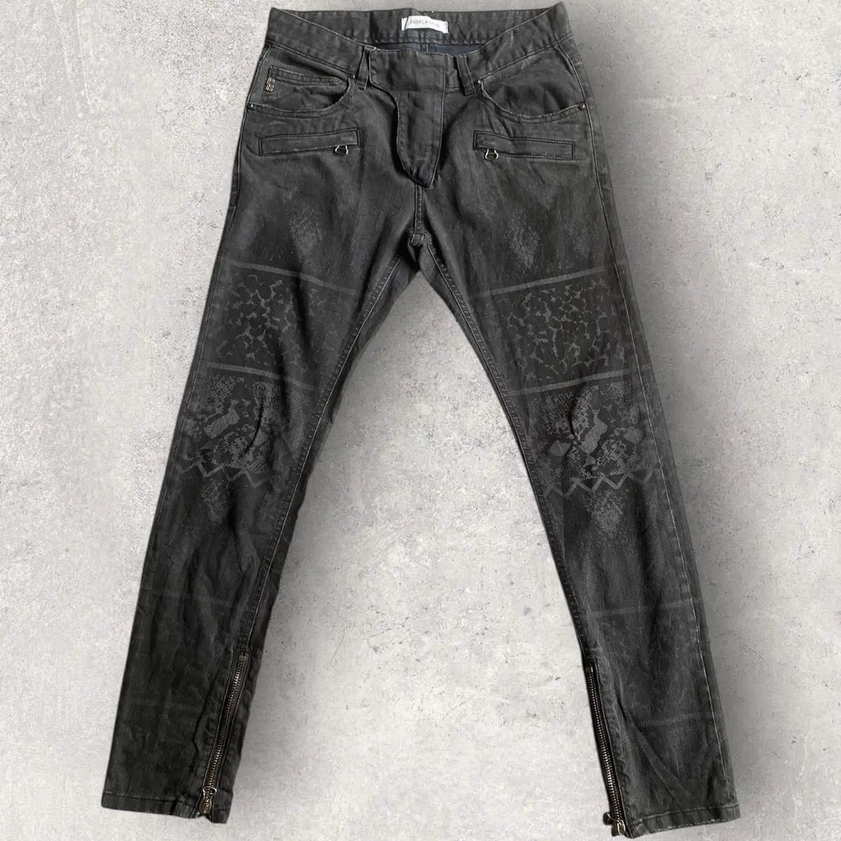 Balmain - Animal Print Black Wash Biker Denim