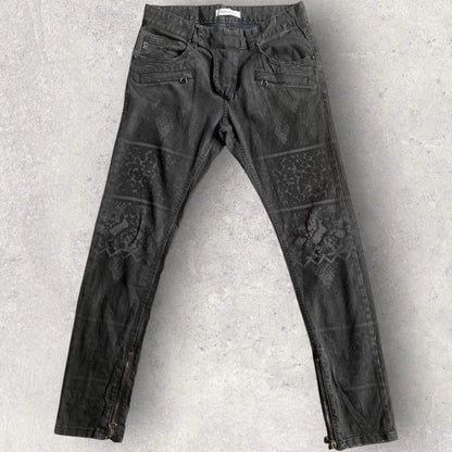 Balmain - Animal Print Black Wash Biker Denim
