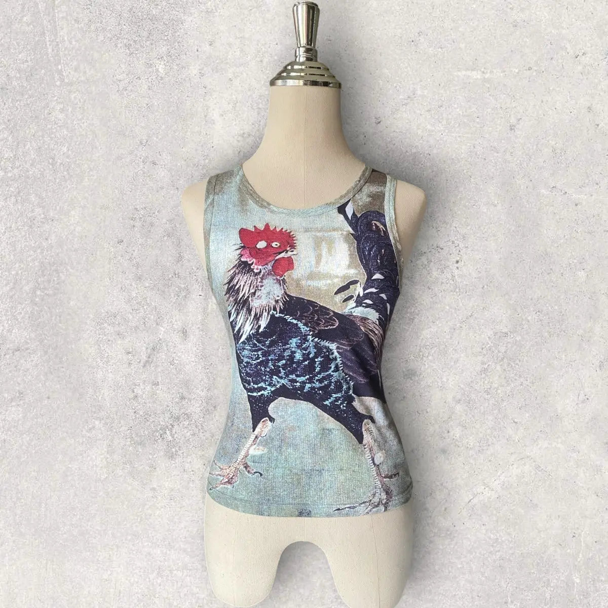 Alexander McQueen - Vintage 90’ Rooster Print Zip-Up Fitted Tank Top