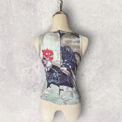 Alexander McQueen - Vintage 90’ Rooster Print Zip-Up Fitted Tank Top