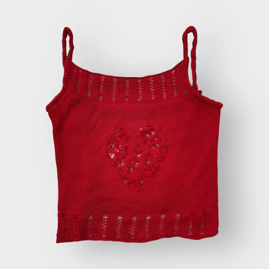 John Galliano - Vintage SS00 Knit Distressed Heart Stretch Blouse