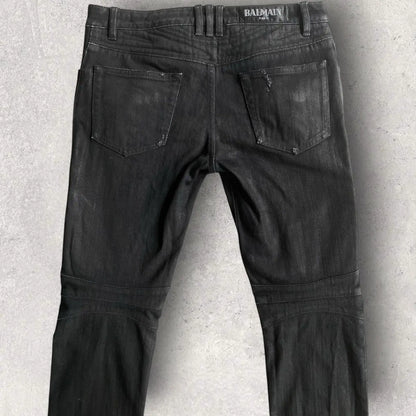 Balmain - Black Wax Biker Denim