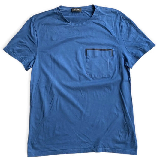 Berluti - Navy Blue Crew Neck Leather Trim Pocket T-Shirt