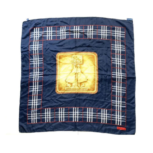 Burberry - Vintage Navy Silk Check Nova Big Scarf