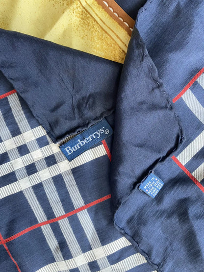 Burberry - Vintage Navy Silk Check Nova Big Scarf