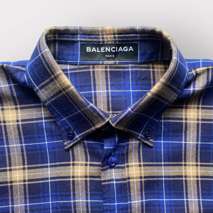 Balenciaga - Logo Blue Plaid Oversize Shirt