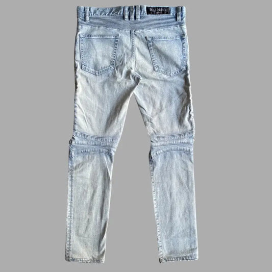 Balmain - SS15 Light Blue Biker Stretch Denim Jeans