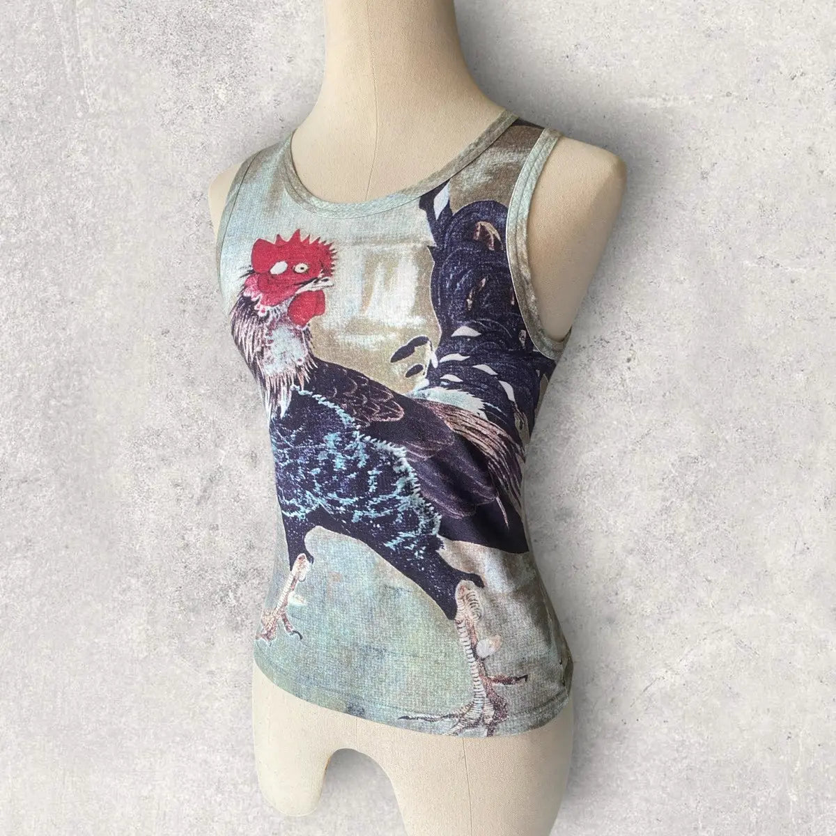 Alexander McQueen - Vintage 90’ Rooster Print Zip-Up Fitted Tank Top