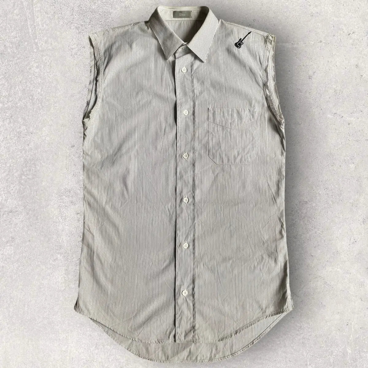 Dior × Hedi Slimane - SS05 Runway Guitar Embroidered Pinstripes Sleeveless Shirt