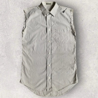 Dior × Hedi Slimane - SS05 Runway Guitar Embroidered Pinstripes Sleeveless Shirt