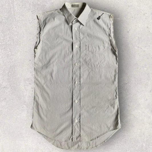 Dior × Hedi Slimane - SS05 Runway Guitar Embroidered Pinstripes Sleeveless Shirt