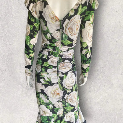 Dolce & Gabbana - Fall19 Floral Print Sweat heart Neck Dress