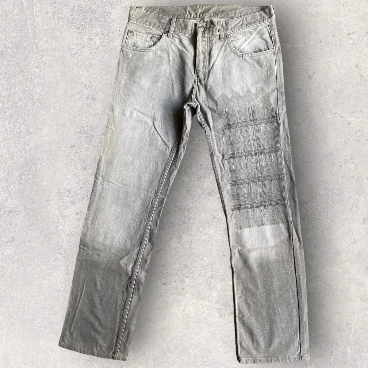 Helmut Lang - Archive Embroidered Grey Fade Denim Low Waist Contour fit