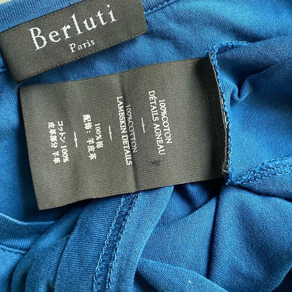 Berluti - Navy Blue Crew Neck Leather Trim Pocket T-Shirt