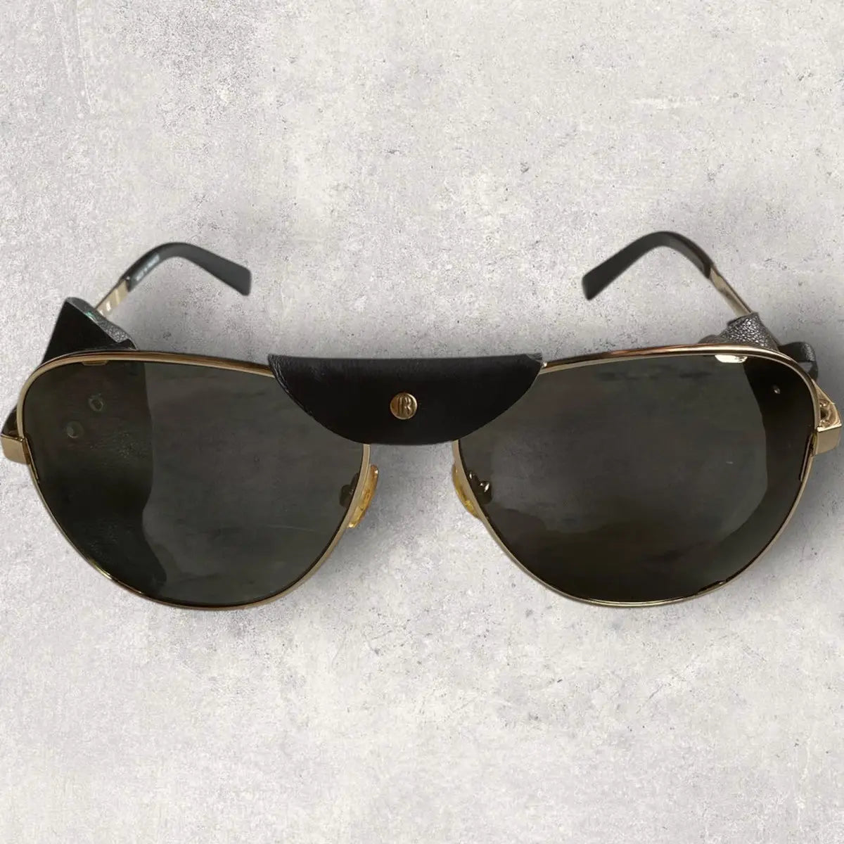 Balmain - Aviator Leather Side Shield Sunglasses
