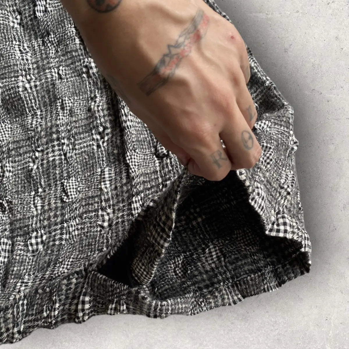 Yohji Yamamoto - Y’s Houndstooth Mix Plaid Drop Crotch Shorts