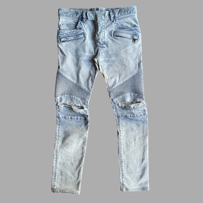 Balmain - SS15 Light Blue Biker Stretch Denim Jeans