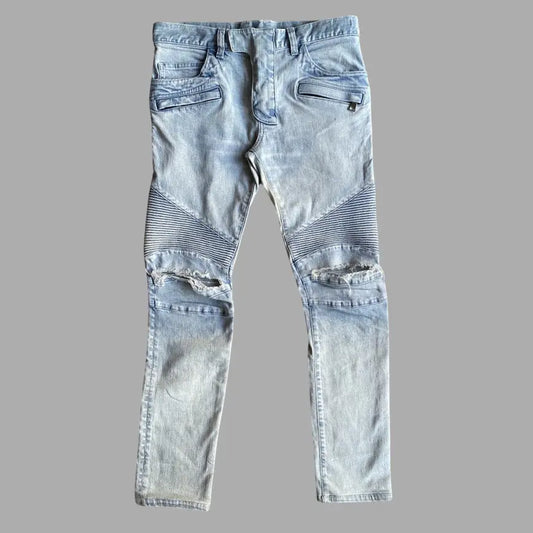 Balmain - SS15 Light Blue Biker Stretch Denim Jeans