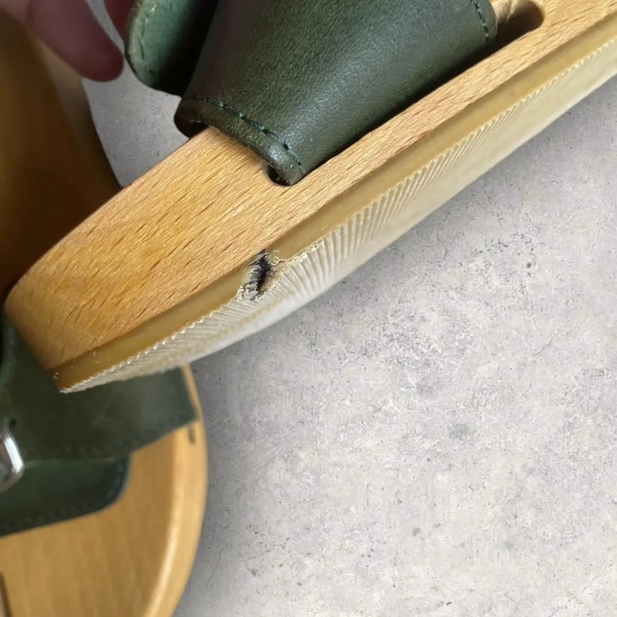 Maison Margiela - SS05 MM6 wood tabi clogs with green leather straps