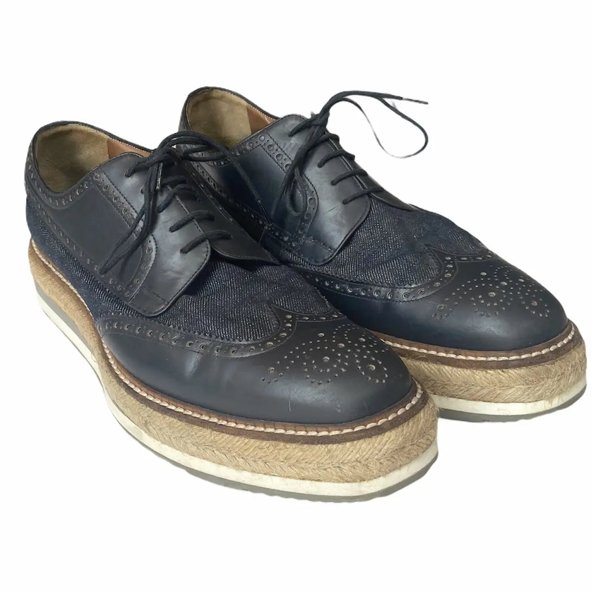 Prada - Leather And Denim Espadrilles Creepers