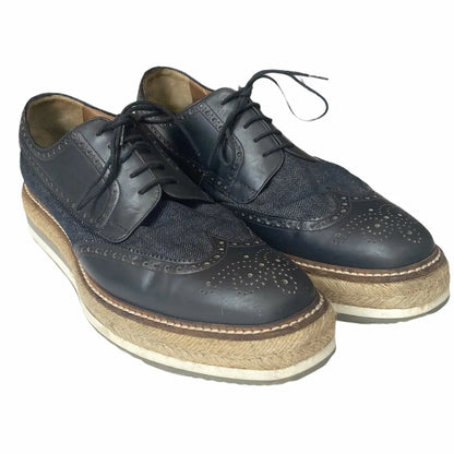 Prada - Leather And Denim Espadrilles Creepers