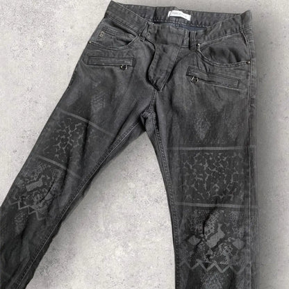 Balmain - Animal Print Black Wash Biker Denim