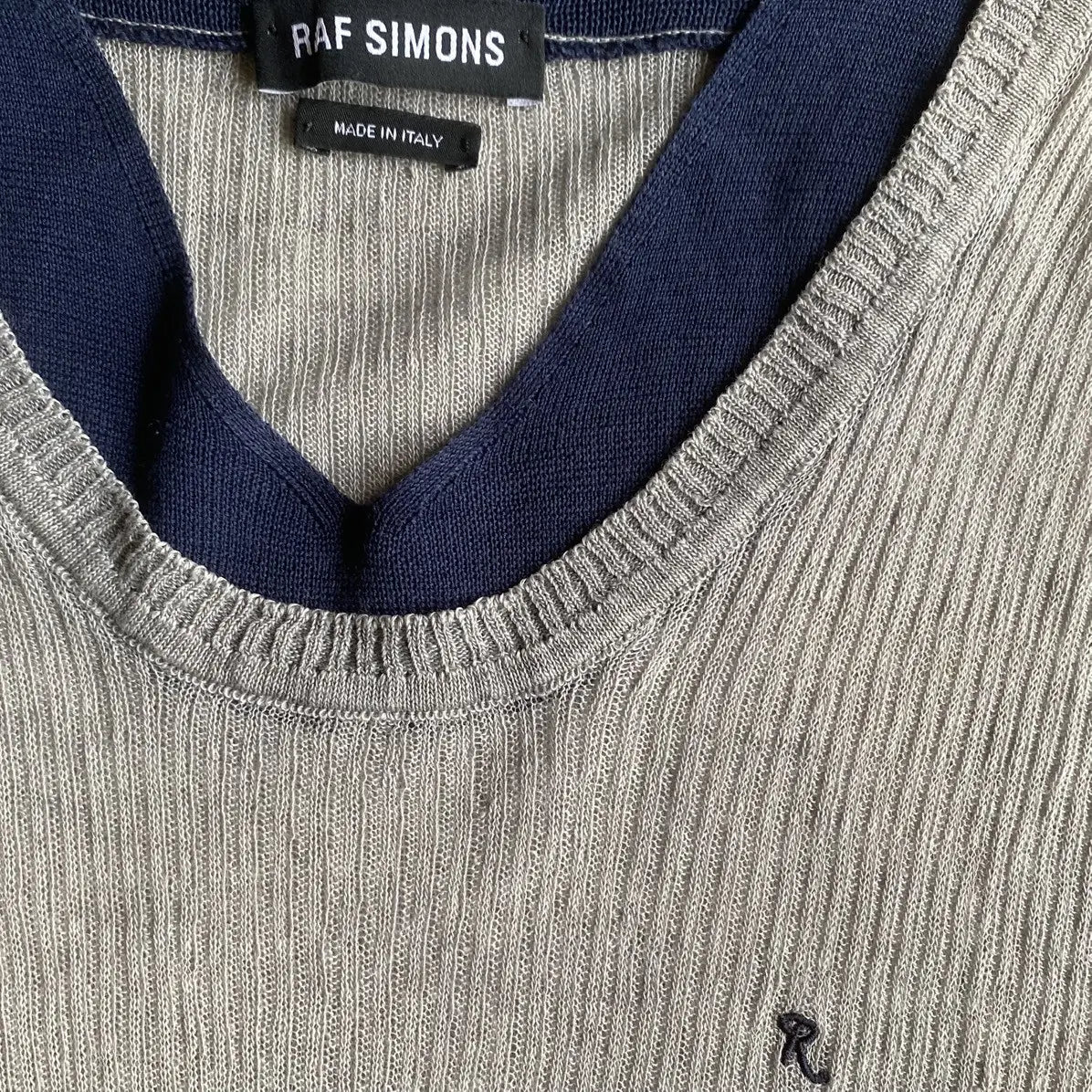 Raf Simons - SS10 Linen Knit Contrast Collar Sweater