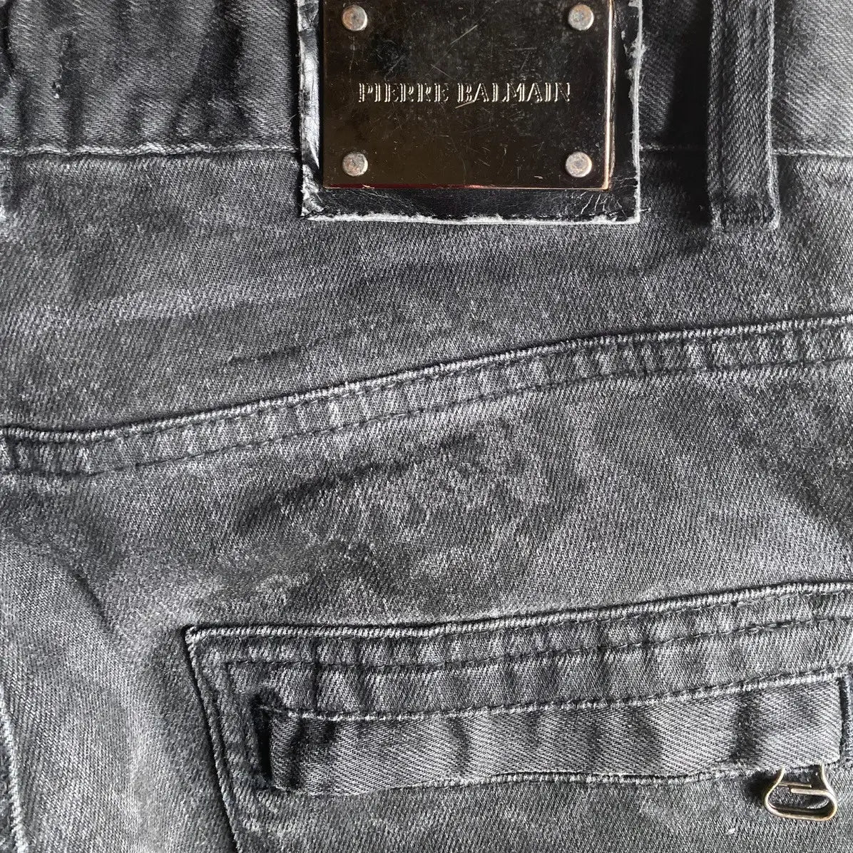 Balmain - Animal Print Black Wash Biker Denim