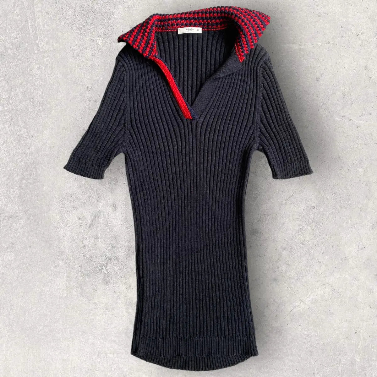 Prada - 00’ Ribbed Polo With Knit Collar